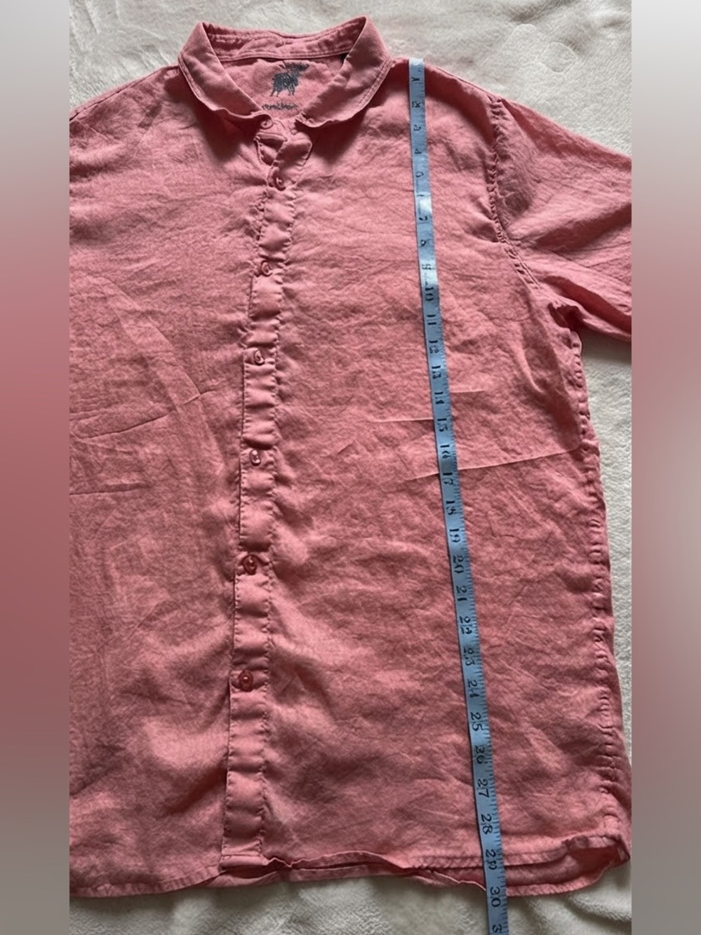 Raffi Men’s 100% Linen Short-Sleeve Button-Down Shirt in Salmon Size Large - Picture 10 of 11
